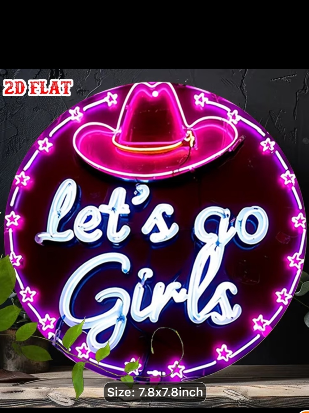 Neon 'Let's Go Girls' Round Sign - Pink & White